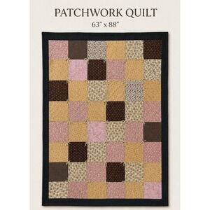 Vintage Patchwork Quilt 63x88 Hand Tied Cottage Farmhouse Quilt Black Border